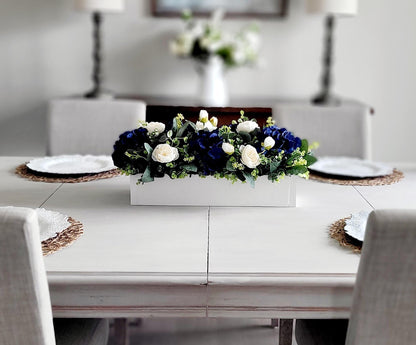 Navy Blue Wedding Centerpiece – Silk Flower Rustic Wooden Box