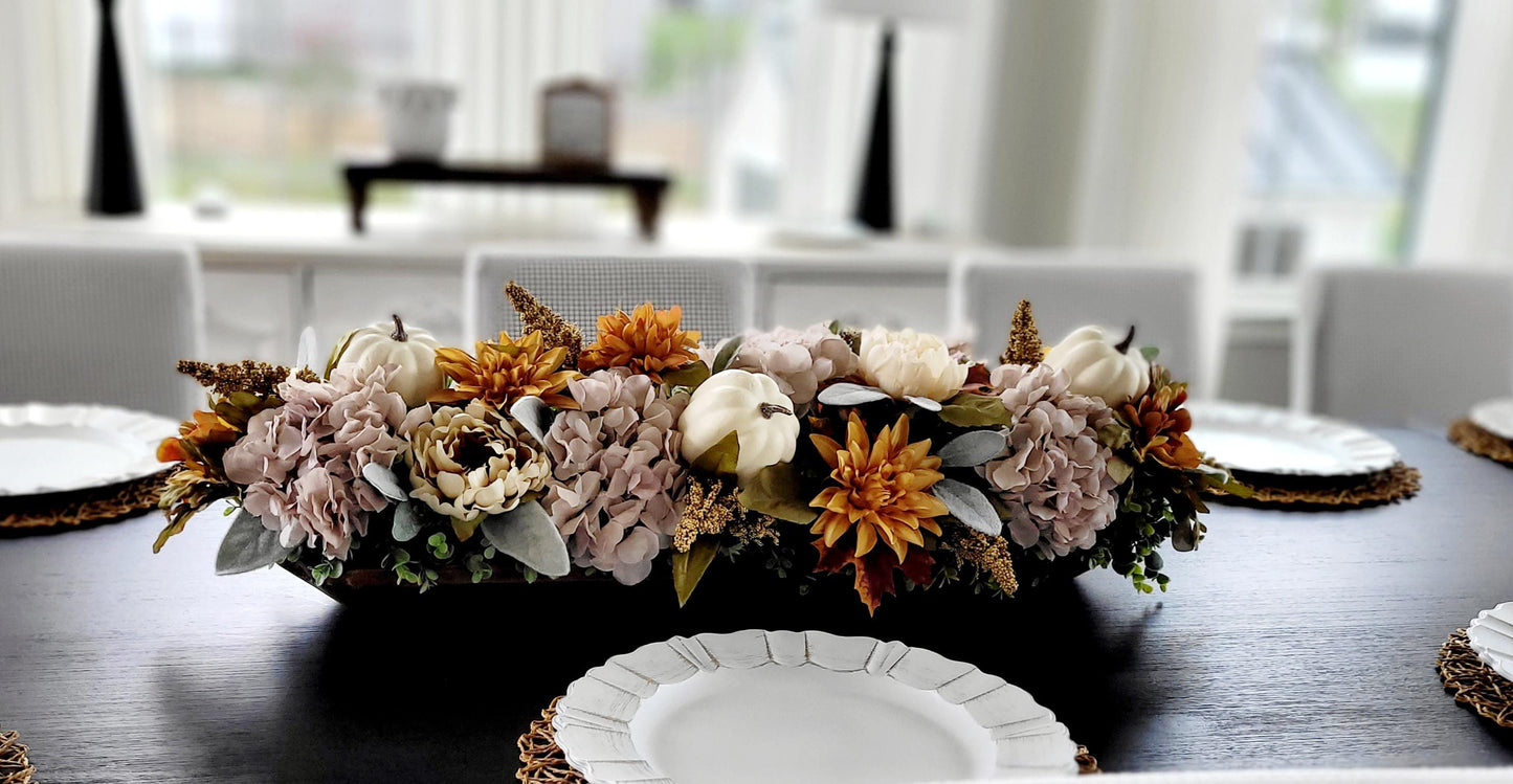 Fall Dough Bowl Centerpiece – Rustic Thanksgiving Table Arrangement