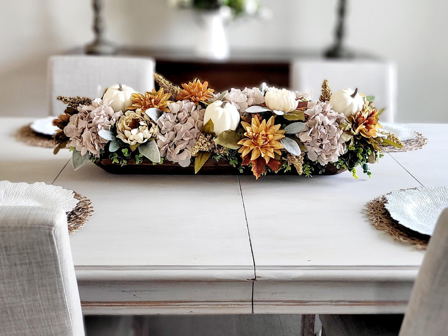 Fall Dough Bowl Centerpiece – Rustic Thanksgiving Table Arrangement