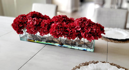 Artificial Hydrangea Centerpiece – Red Silk Dining Table