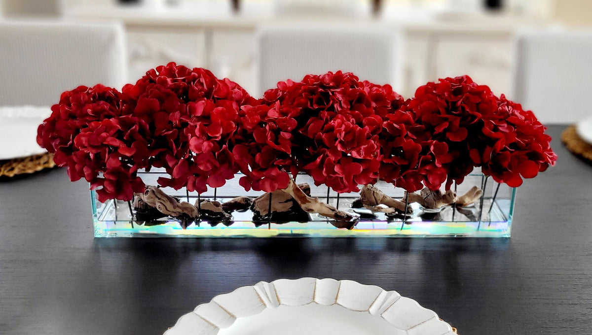 Artificial Hydrangea Centerpiece – Red Silk Dining Table