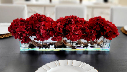 Artificial Hydrangea Centerpiece – Red Silk Dining Table