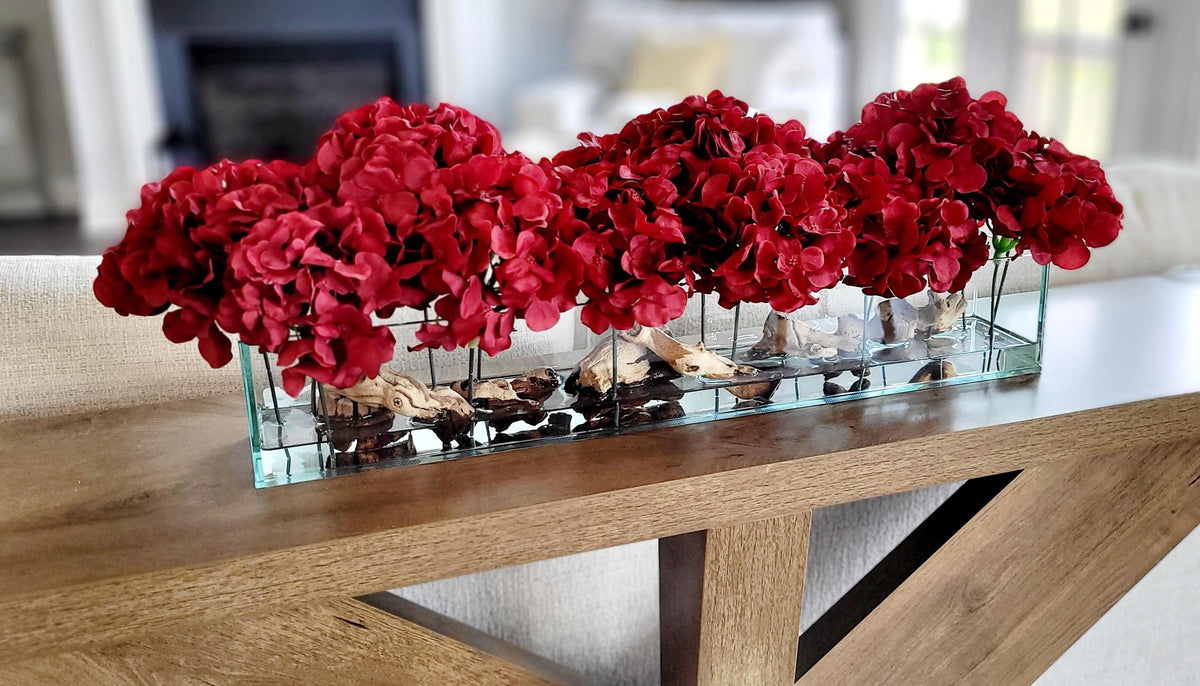 Artificial Hydrangea Centerpiece – Red Silk Dining Table