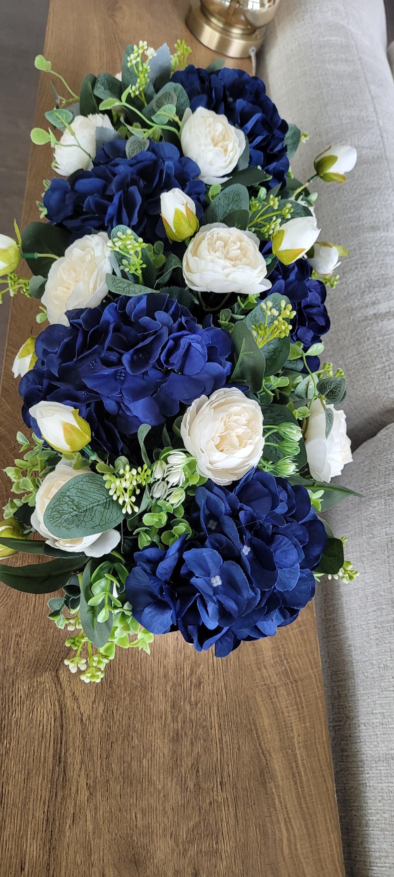 Navy Blue Centerpiece – Silk Flower Arrangement in Rustic Wood Box