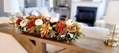 Fall Centerpiece Arrangement Rustic Farmhouse Table Display Wooden Dough Bowl Collection Hand Carved Natural Design Vibrant Sunflower Harvest Theme Autumn Seasonal Florals Thanksgiving Dining Room Accent Golden Colors Warm Ambient Lighting
