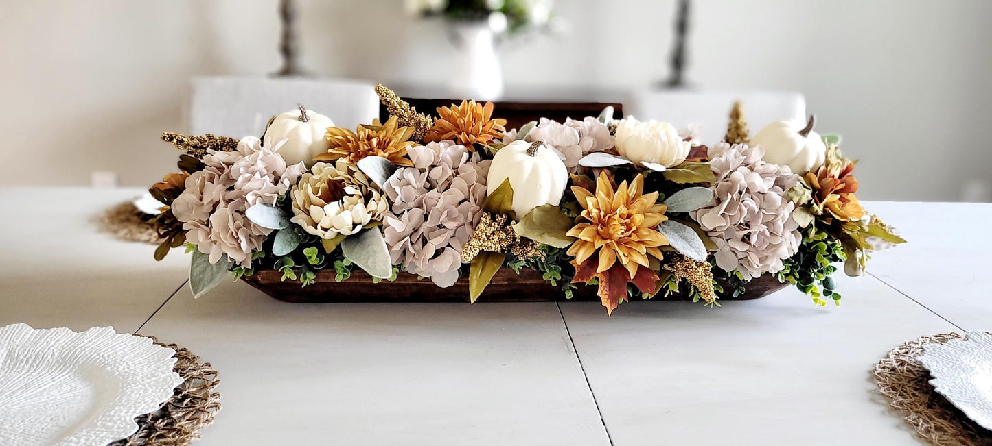 Fall Dough Bowl Centerpiece – Rustic Thanksgiving Table Arrangement