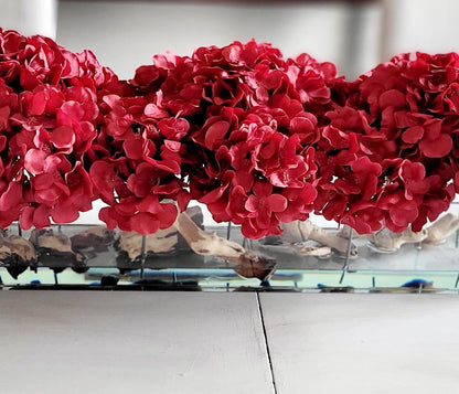 Artificial Hydrangea Centerpiece – Red Silk Dining Table