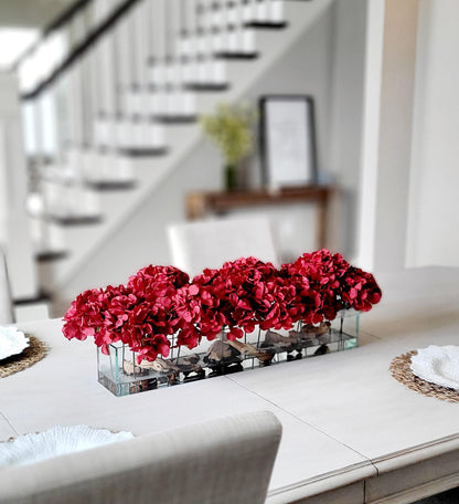 Artificial Hydrangea Centerpiece – Red Silk Dining Table