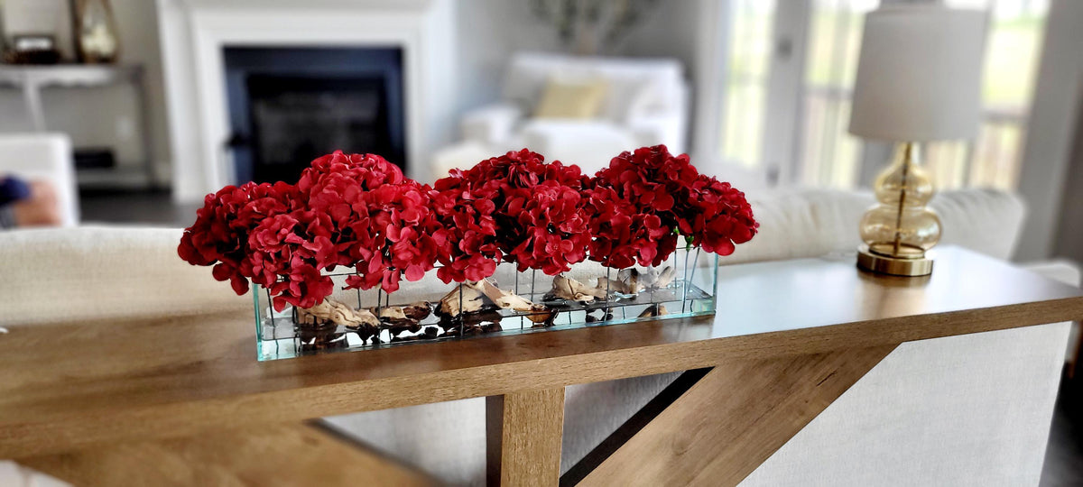 Artificial Hydrangea Centerpiece – Red Silk Dining Table