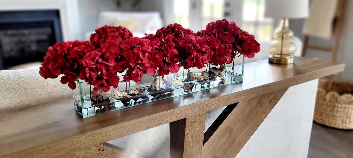 Artificial Hydrangea Centerpiece – Red Silk Dining Table