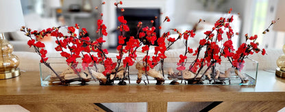 Cherry Blossom Centerpiece – Elegant Red Silk Dining Table Arrangement
