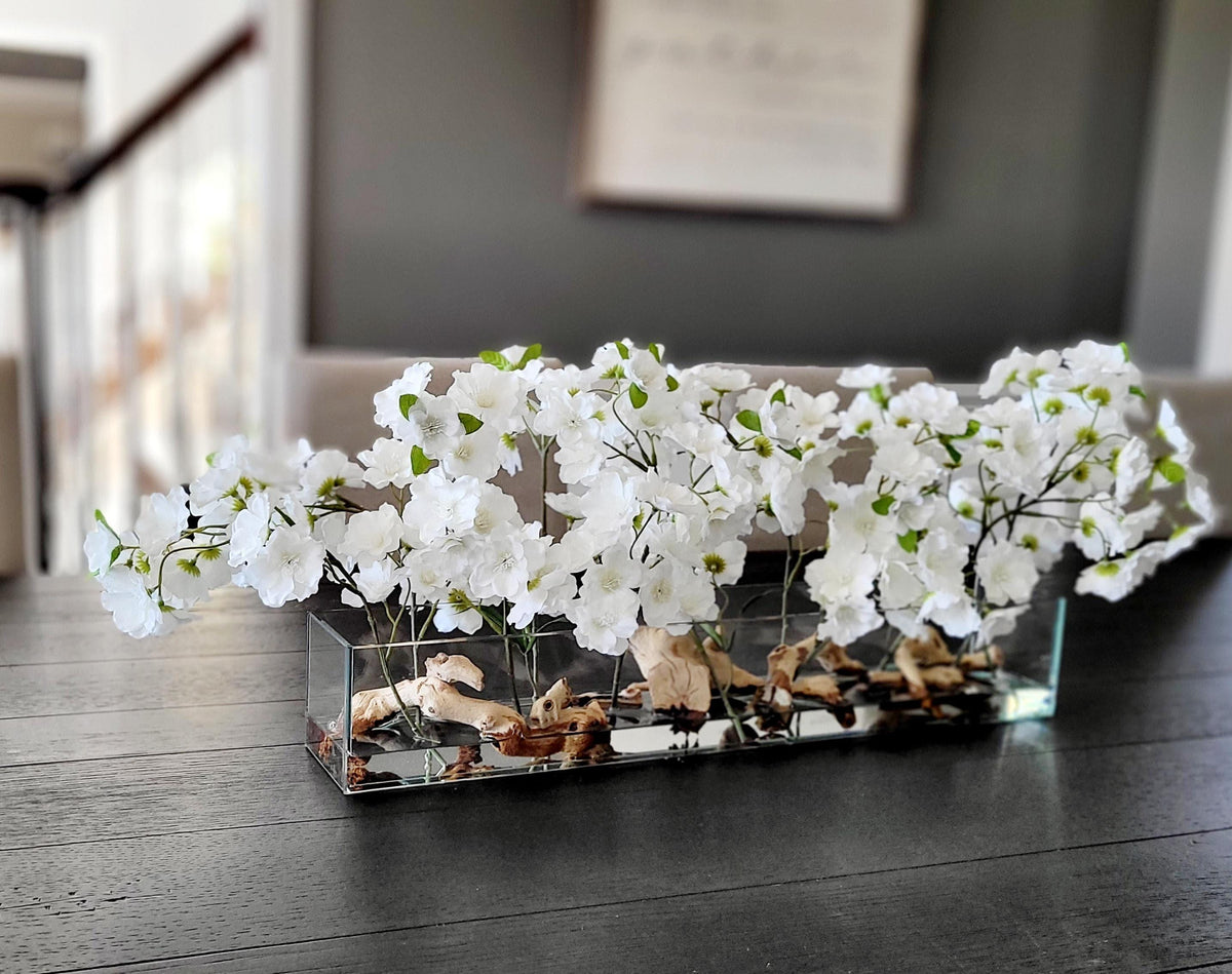 Cherry Blossom Centerpiece – Elegant Red Silk Dining Table Arrangement