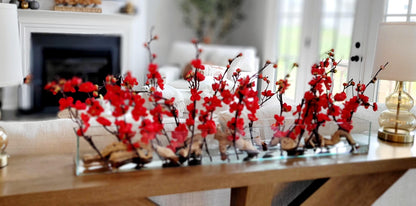 Cherry Blossom Centerpiece – Elegant Red Silk Dining Table Arrangement