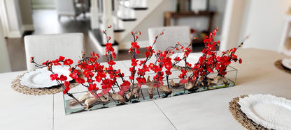 Cherry Blossom Centerpiece – Elegant Red Silk Dining Table Arrangement