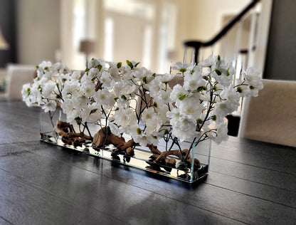 Cherry Blossom Centerpiece – Elegant Red Silk Dining Table Arrangement