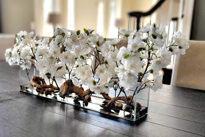 Cherry Blossom Centerpiece – Elegant Red Silk Dining Table Arrangement