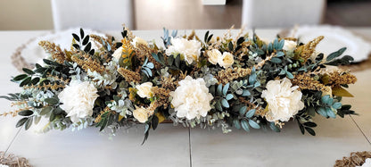 Dough Bowl Centerpiece – Eucalyptus Farmhouse Table Arrangement