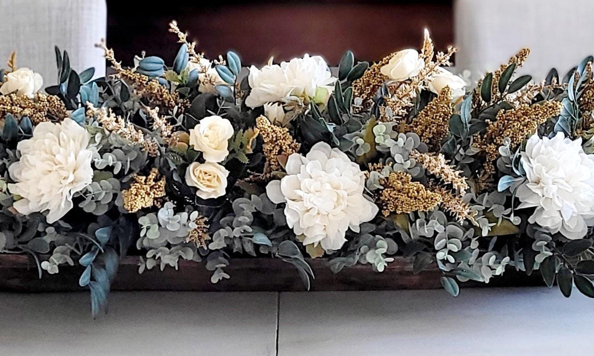 Dough Bowl Centerpiece – Eucalyptus Farmhouse Table Arrangement