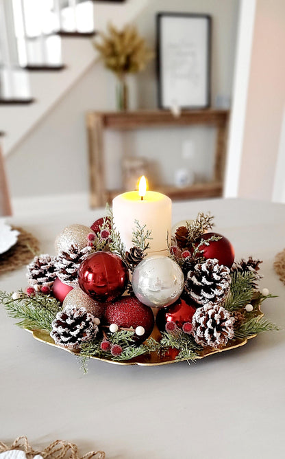 Christmas Table Centerpiece – Farmhouse Rustic Red Candle