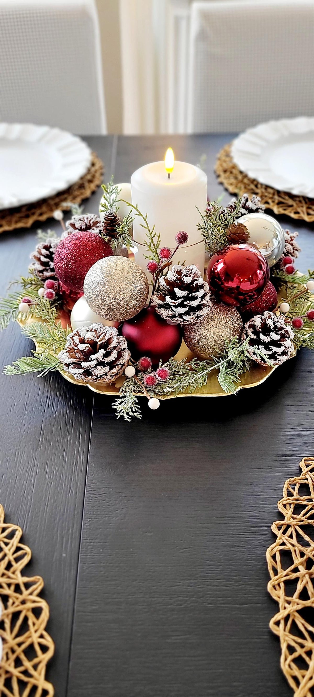 Christmas Table Centerpiece – Farmhouse Rustic Red Candle
