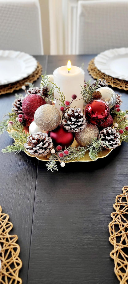 Christmas Table Centerpiece – Farmhouse Rustic Red Candle