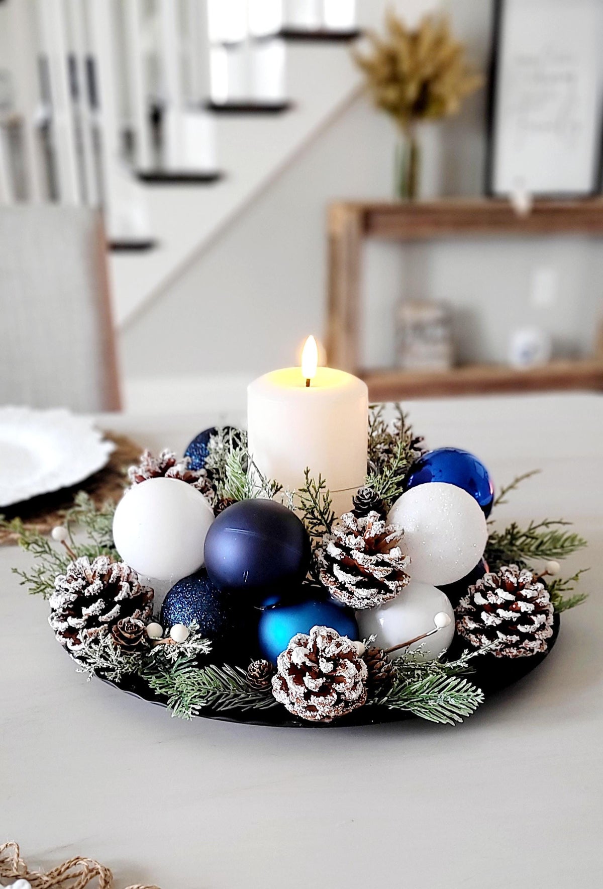 Christmas Table Centerpiece – Handcrafted Farmhouse Candle Pinecones