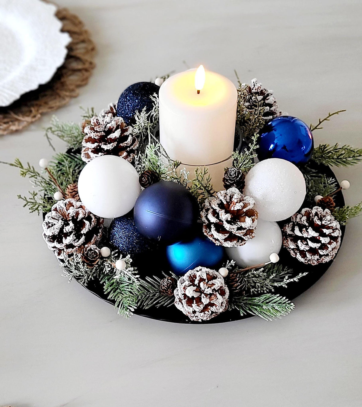 Christmas Table Centerpiece – Handcrafted Farmhouse Candle Pinecones