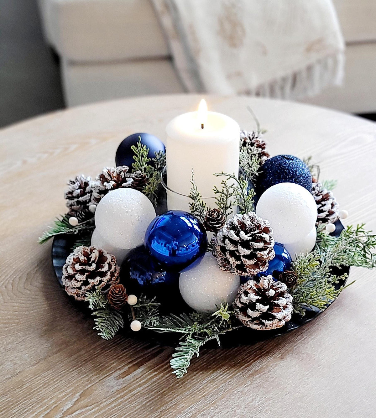 Christmas Table Centerpiece – Handcrafted Farmhouse Candle Pinecones