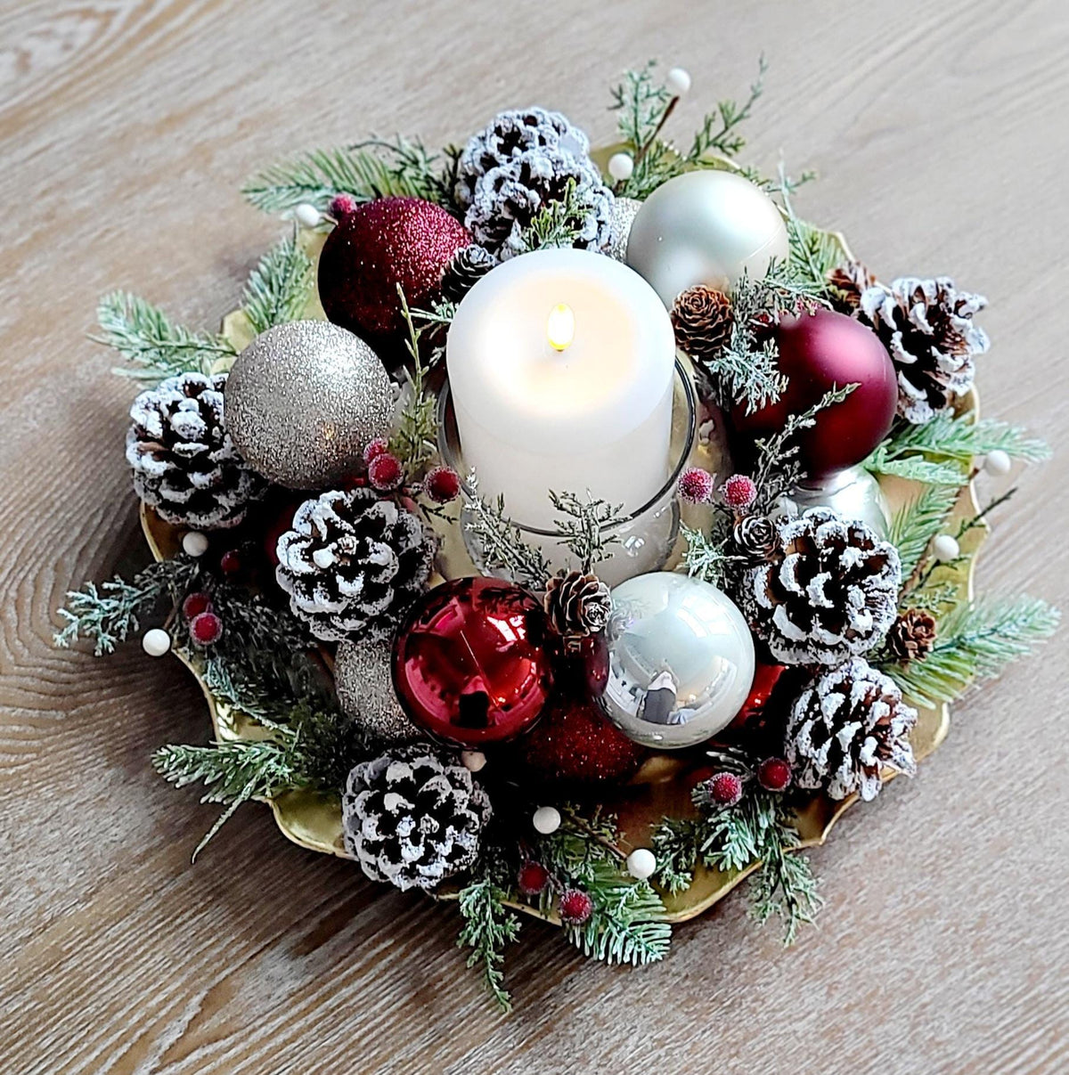 Christmas Table Centerpiece – Handcrafted Farmhouse Candle Pinecones