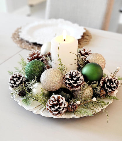 Christmas Candle Centerpiece – Handmade Farmhouse with Pinecones