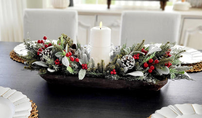 Christmas Dough Bowl Centerpiece – Handcrafted Farmhouse Pine Decor
