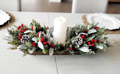 Christmas Dough Bowl Centerpiece – Handcrafted Farmhouse Pine Decor