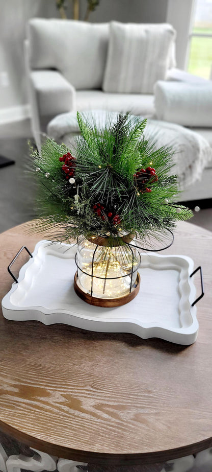 Christmas Lantern Centerpiece – Lighted Farmhouse Pine Berry Table