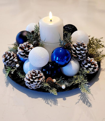 Christmas Table Centerpiece – White Ornament Farmhouse Arrangement