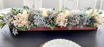 Farmhouse Table Centerpiece – Hydrangea Wood Box with Candles