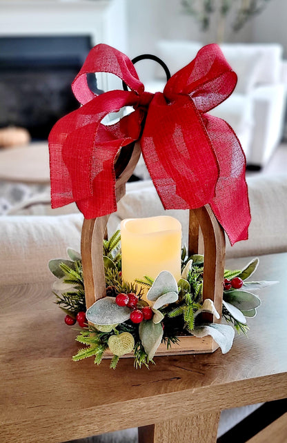 Christmas Lantern Centerpiece – Rustic Wooden Flameless