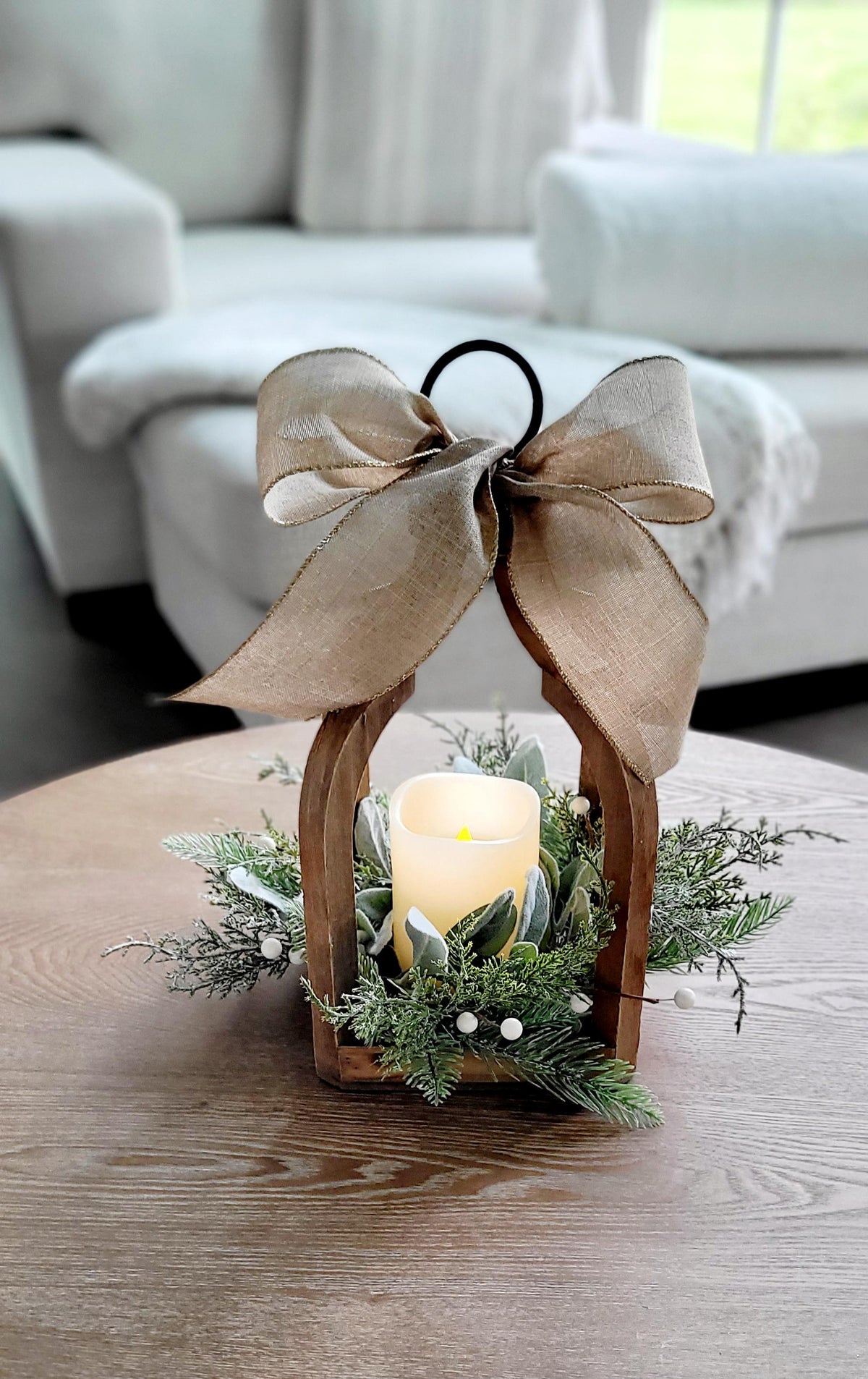 Christmas Lantern Centerpiece – Rustic Wooden Flameless