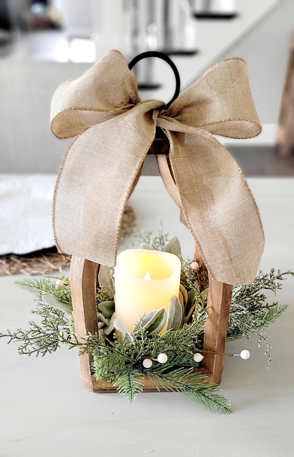 Christmas Lantern Centerpiece – Rustic Wooden Flameless