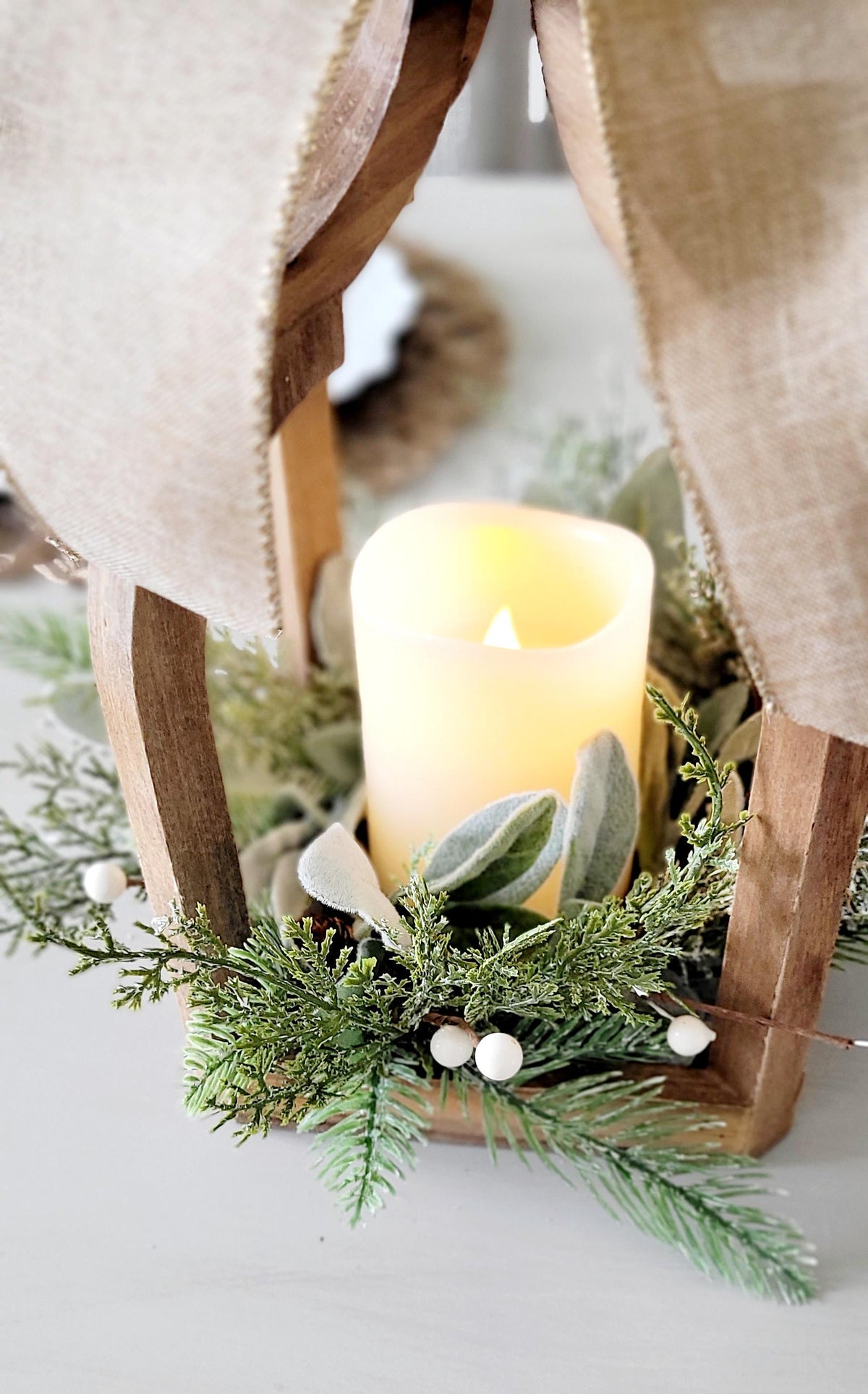 Christmas Lantern Centerpiece – Rustic Wooden Flameless