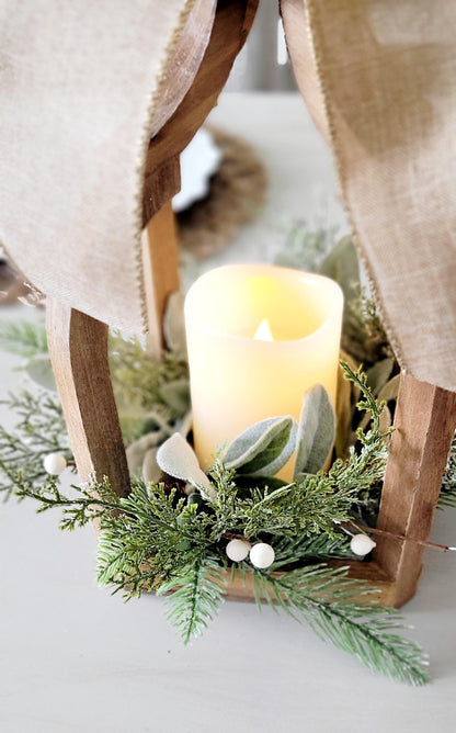 Christmas Lantern Centerpiece – Rustic Wooden Flameless