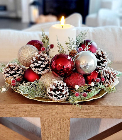 Christmas Table Centerpiece – Farmhouse Rustic Red Candle