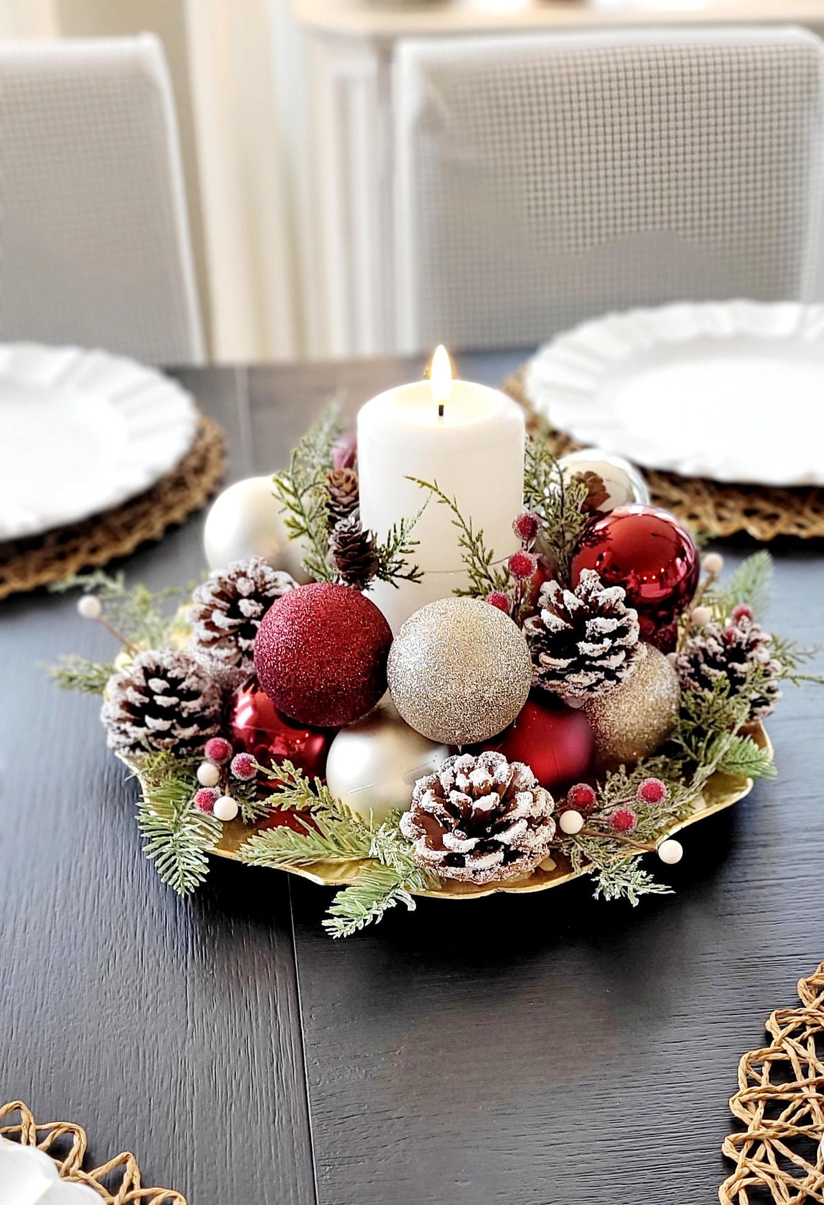 Christmas Table Centerpiece – Farmhouse Rustic Red Candle