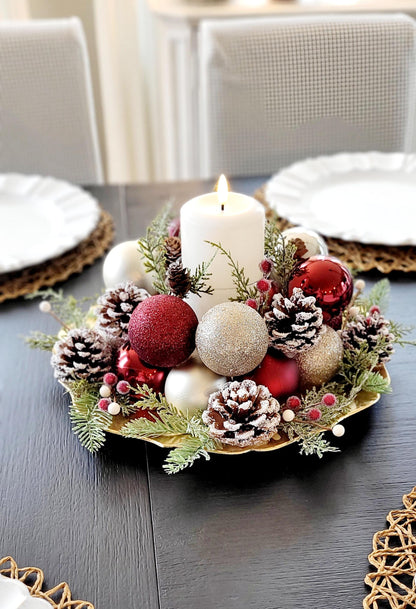Christmas Table Centerpiece – Farmhouse Rustic Red Candle