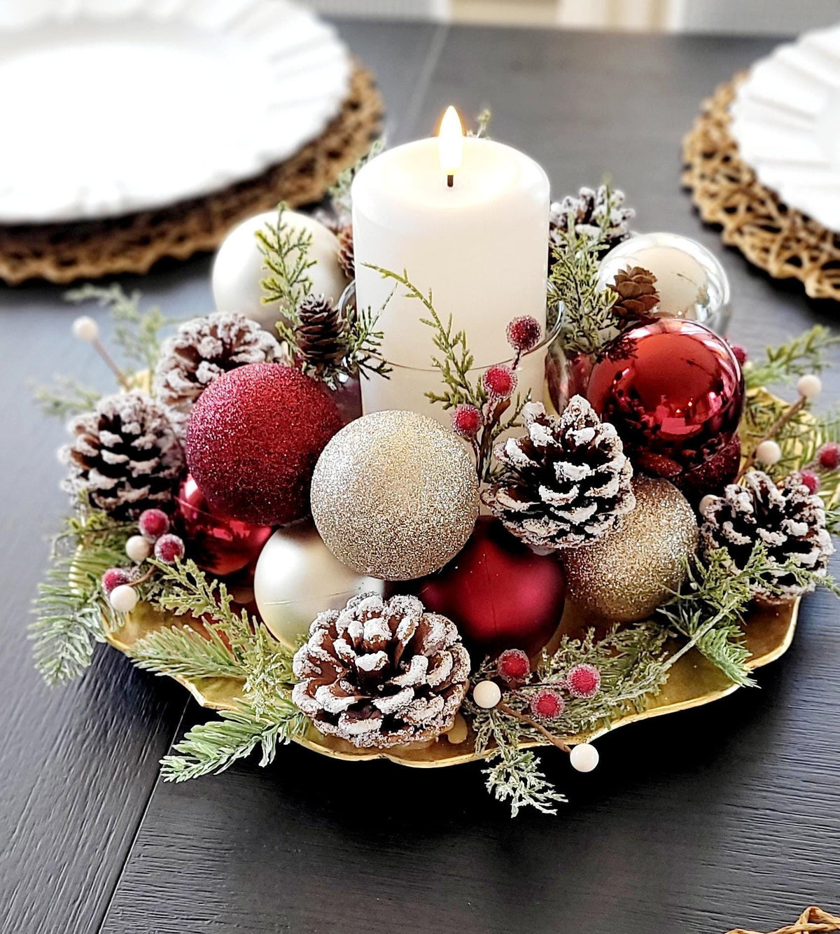 Christmas Table Centerpiece – Handcrafted Farmhouse Candle Pinecones
