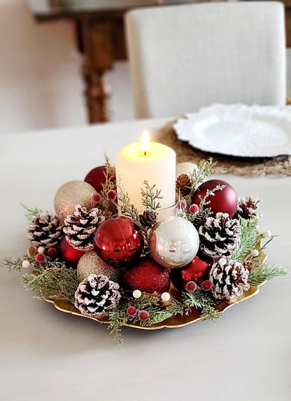 Christmas Table Centerpiece – Handcrafted Farmhouse Candle Pinecones
