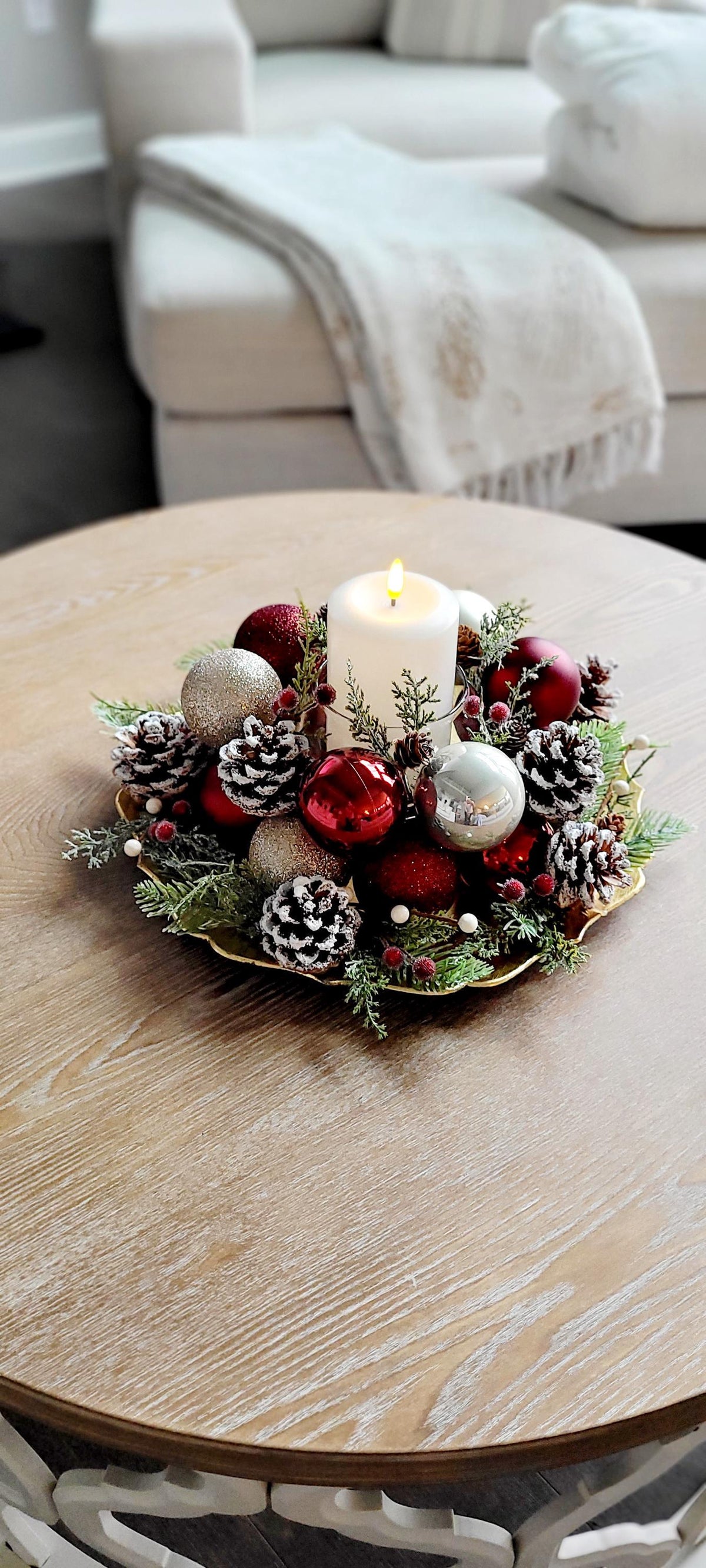 Christmas Table Centerpiece – Handcrafted Farmhouse Candle Pinecones