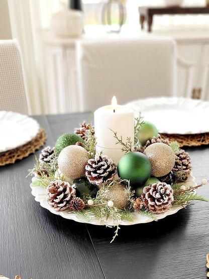 Christmas Candle Centerpiece – Handmade Farmhouse with Pinecones