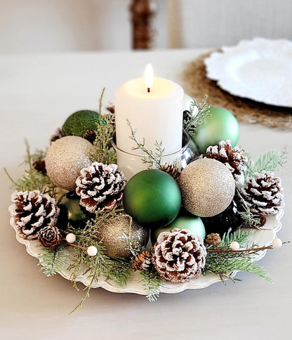 Christmas Candle Centerpiece – Handmade Farmhouse with Pinecones
