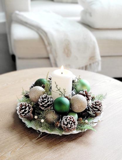Christmas Candle Centerpiece – Handmade Farmhouse with Pinecones
