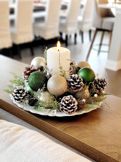 Christmas Candle Centerpiece – Handmade Farmhouse with Pinecones